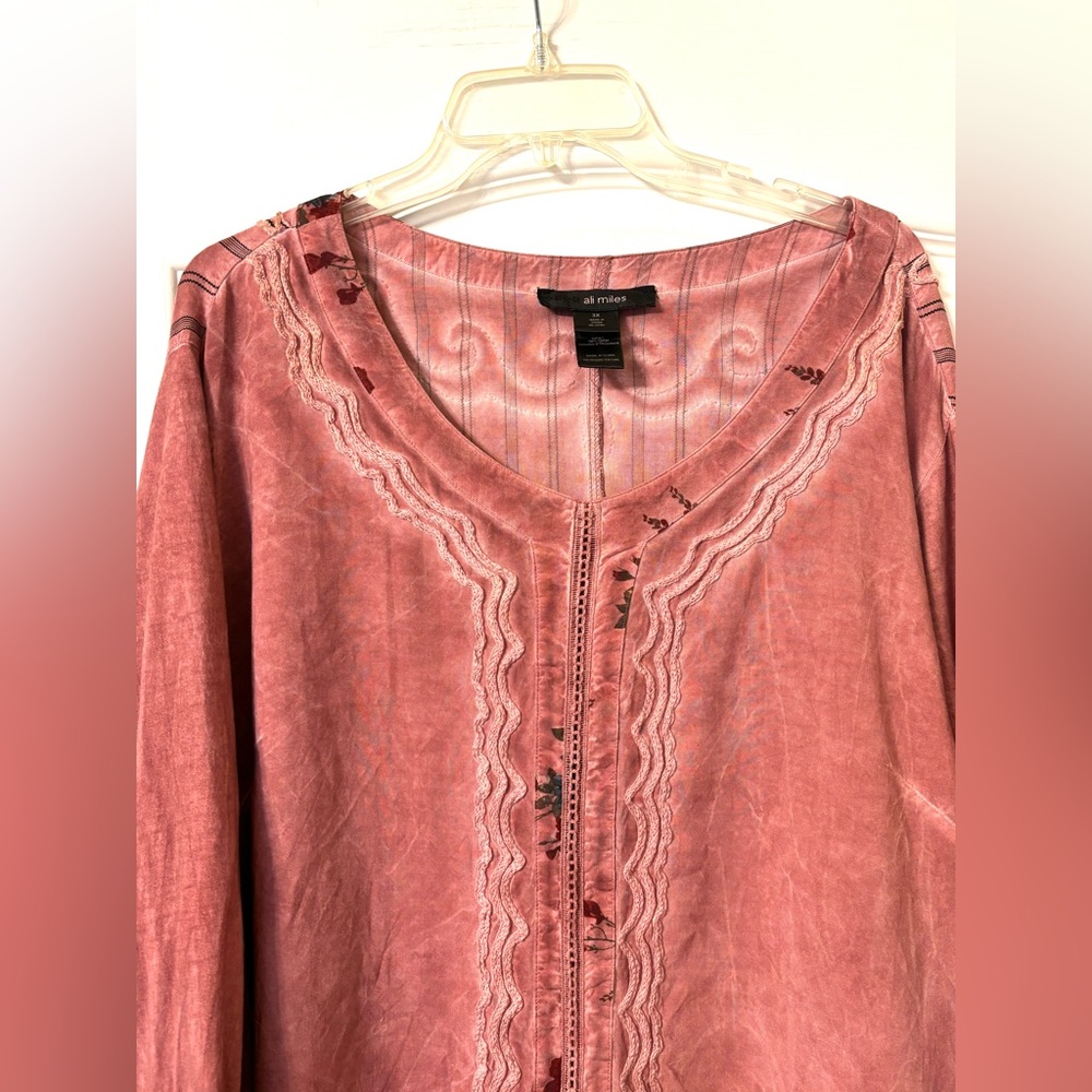 Ali Miles 3X Embroidered Pink Blouse shirt top Lagenlook Boho - Picture 7 of 14